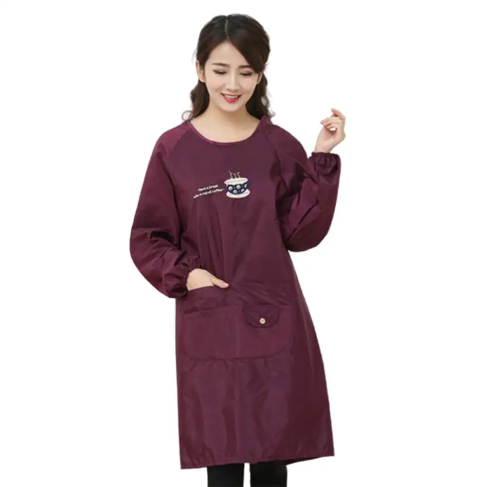 2020 Women Waterproof Oil Proof Home Kitchen Cooking Apron Long Sleve Baking BBQ Chef Smock Kitchen Accessory