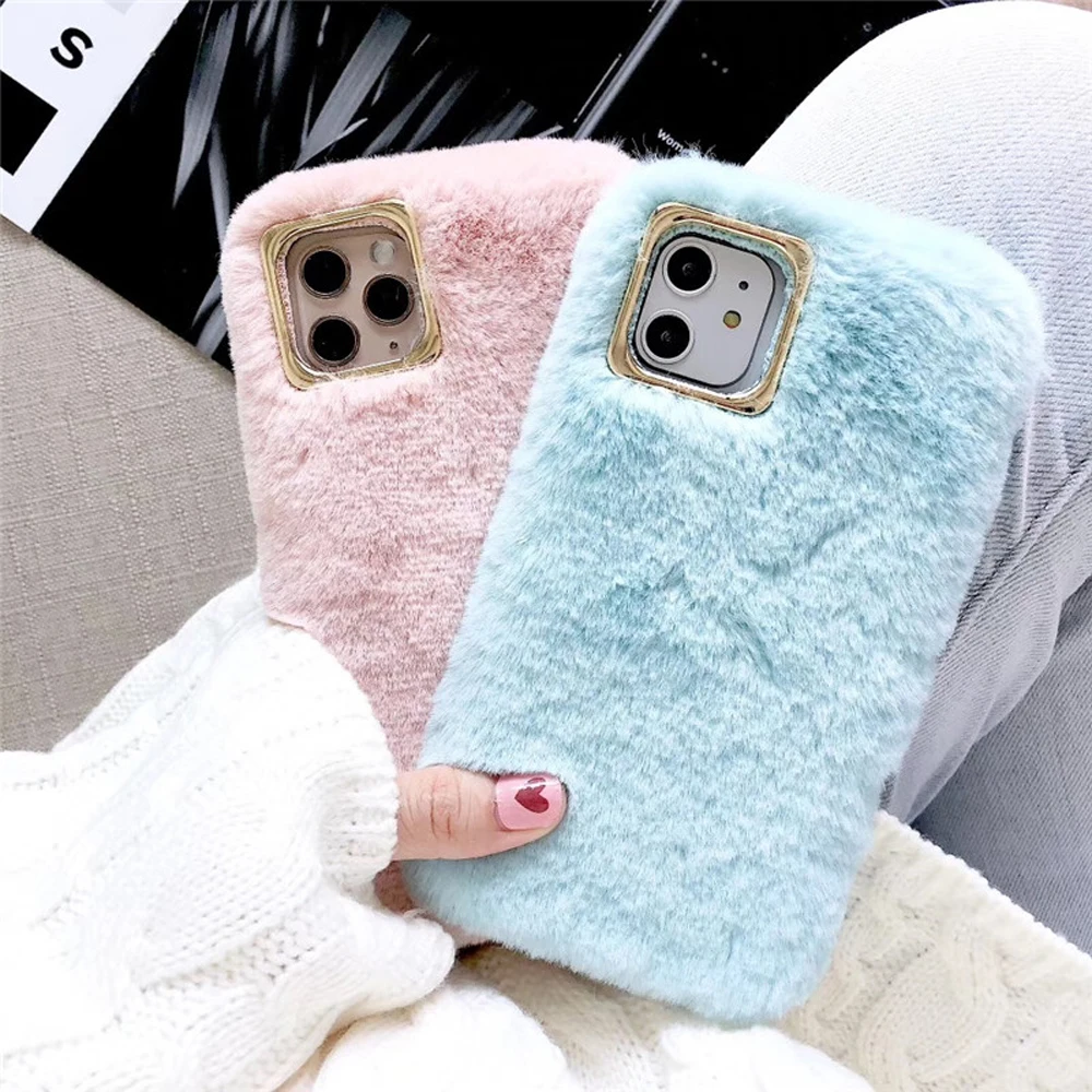Luxury Shockproof Case For iPhoner Xs Max XR Lovely Fluffy Plush Warm Rabbit Fur Hair Soft TPU Cover |