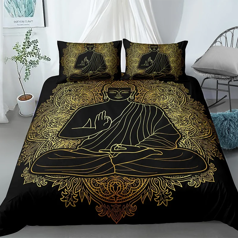 

India Buddha Printed 2/3Pcs Textile Bedding Set Queen King Sizes Bedclothes For Home Duvet Cover Sets With Pillowcase