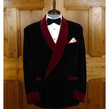 

2020 Latest Coat Designs Black Velvet Men Suit Smoking Jacket Slim Fit Tuxedo Custom Groom Blazer Wedding Suits Ternos