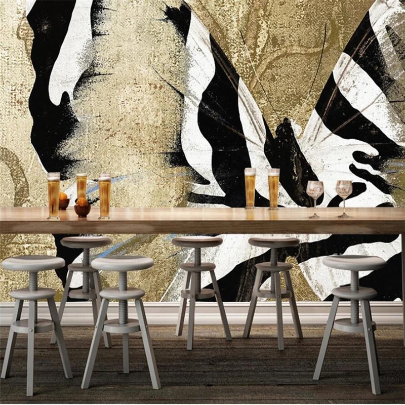 Beibehang-Custom-large-mural-fashion-home-improvement-black-and-white-modern-butterfly-abstract-art-retro-background (2)