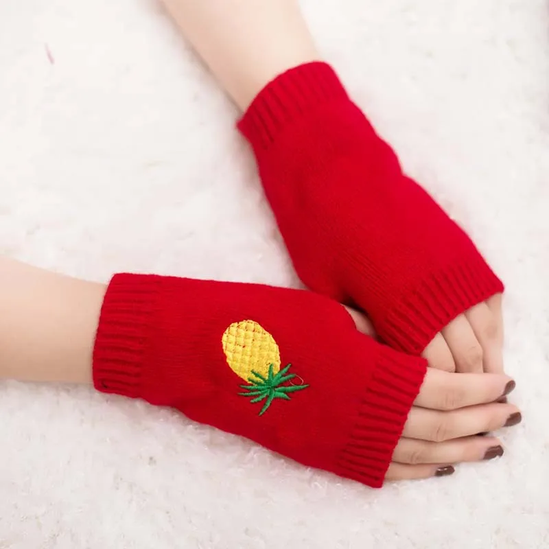 AliExpress Embroidered Pineapple Gloves Cool New Style Knitted Gloves Half-finger Gloves Embroidered Color Warm Gloves Now