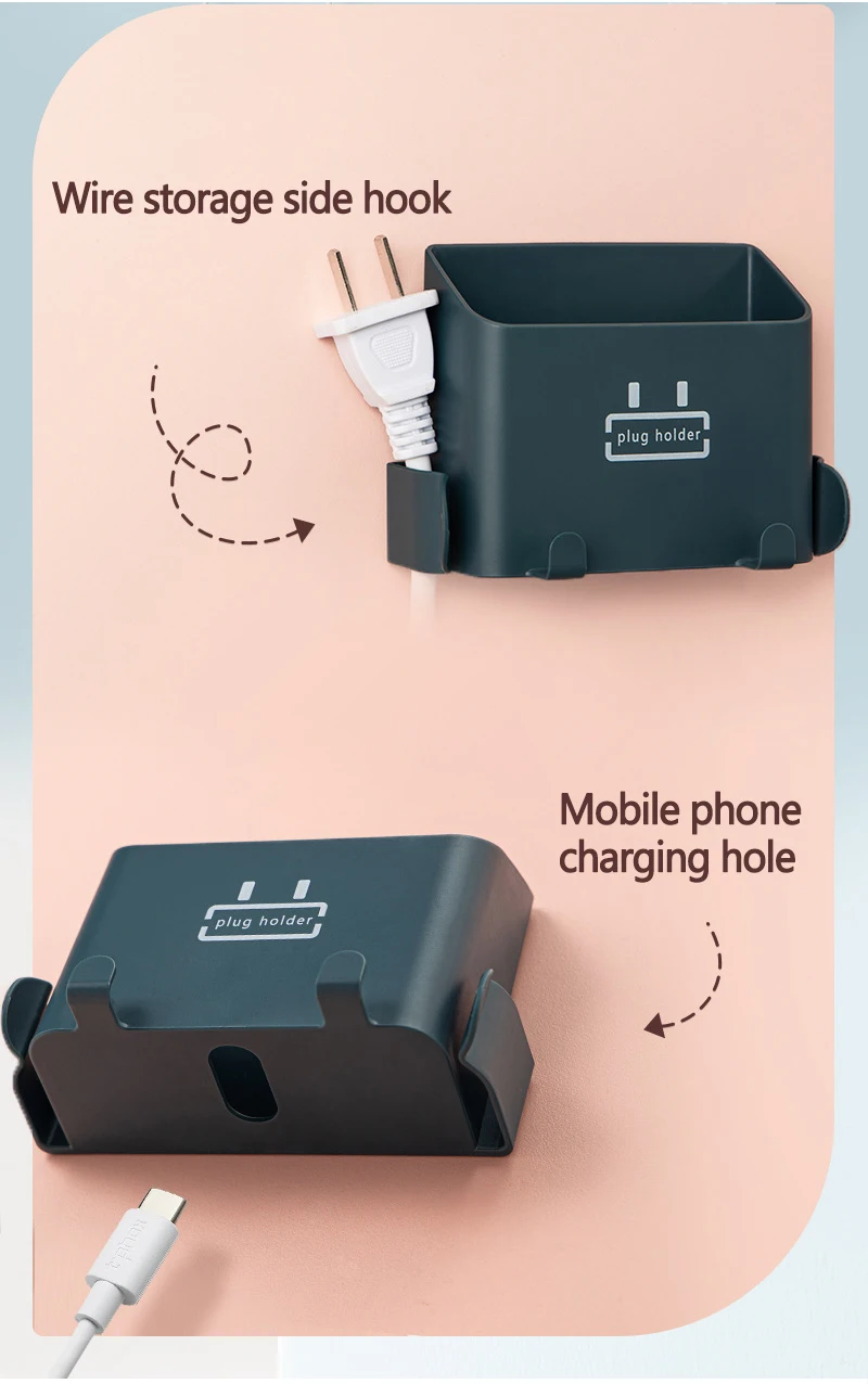 Wall-Mounted Storage Box Storage Rack Shelf Organizer Hooks Remote Control Mobile Phone Holder