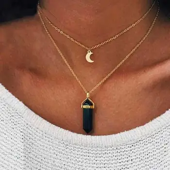 

ALIUTOM Vintage Bohemia Natural Stone Neck Chains Moon Crystal Pendant Necklace Jewelry Collar Fashion Women Necklace 2019