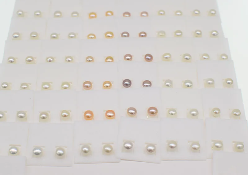 

100 пар Пресноводная жемчужина размером 6-7 мм Монеты белого/розовые/фиолетовые серьги FPPJ бисер оптом для Рождественский подарок