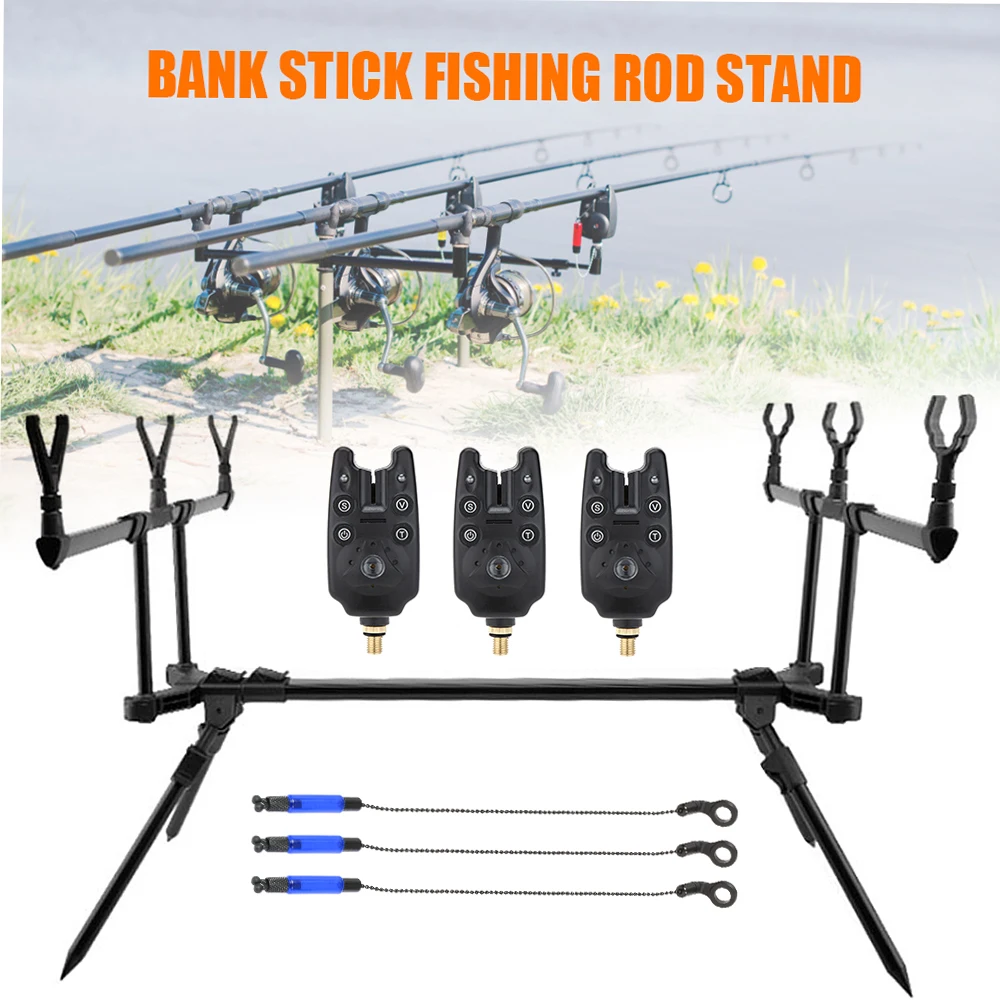 

Adjustable Retractable Carp Fishing Rod Stand Holder Fishing Pole Pod Stand with 3 Fishing Bite Alarm 3 PCS Fishing Bait Swinger