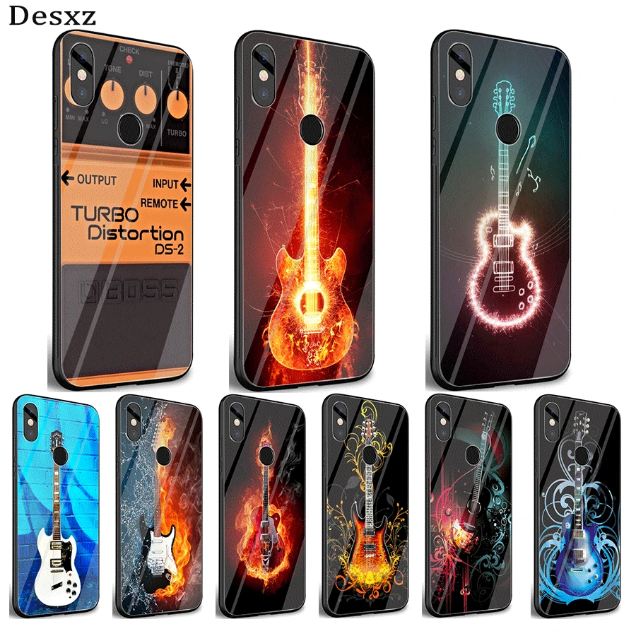 Cell Glass Phone Case For Xiaomi Mi 9 Mi 8 Lite Pro A1 Redmi Note 7 Pro 6 Pro 5 6a 4x Guitar Blue Music Note Electric Bass Phone Case Covers Aliexpress