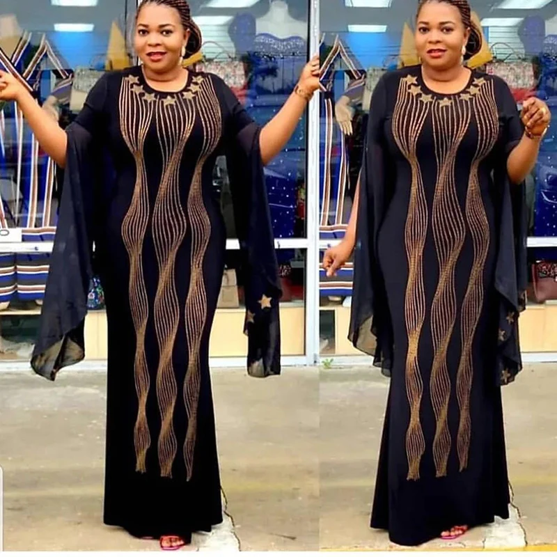 Tight African Abaya for Women Elastic European American Diamond Boubou Robe  Femme Clothes Fishtail New Fashion Dashiki Dress