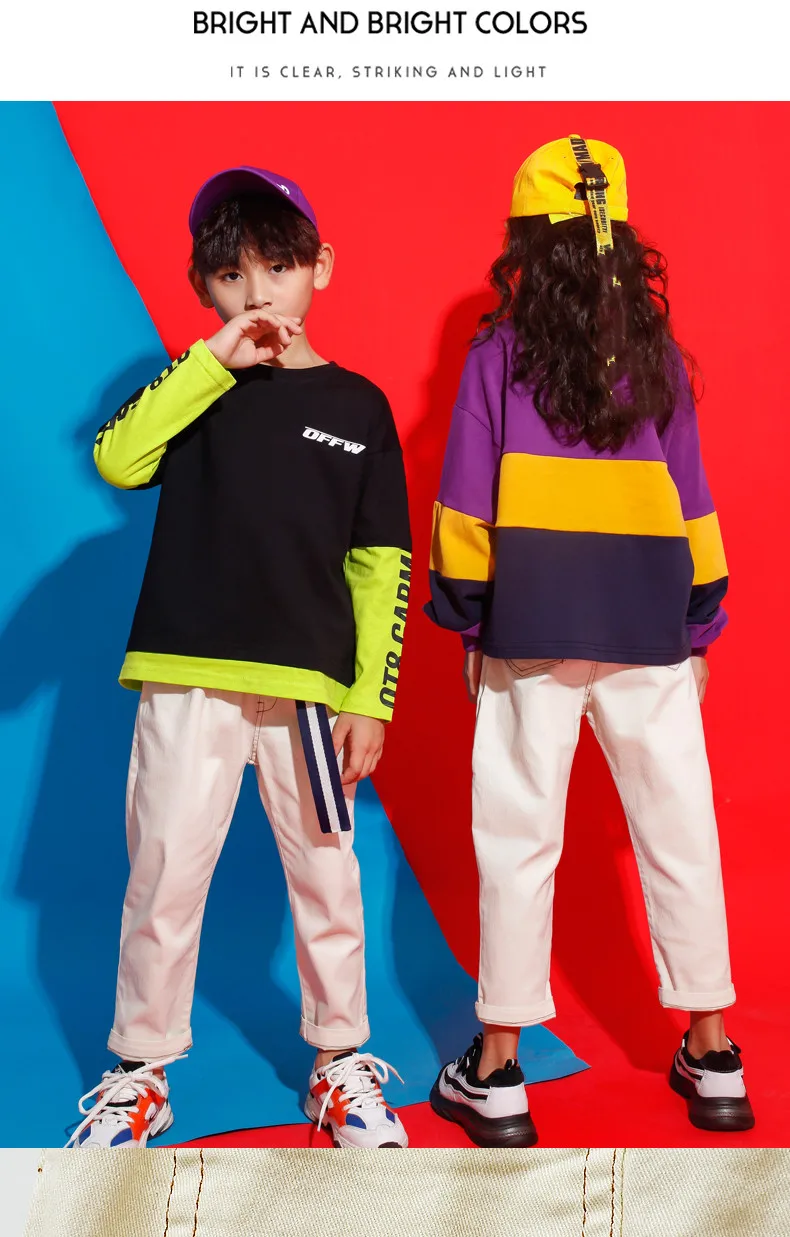 Black Purple Hoodie White Pants Set Children's Hiphop Street Dancewear Suit Kids Girls Boys Jazz Hip Hop Dance Costumes Clothes (10)