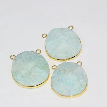 

Gold Bezel Natural Stone Pendant Connector Jewelry Making 2020 Women Stripe Chakra aura quartz pendant for women accessories