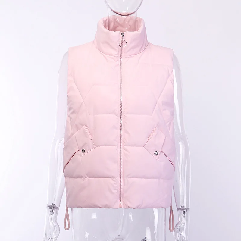 Pink BSTCOCHI зимняя куртка без рукавов Женская на молнии плотная верхняя часть женский теплый жилет черный розовый жилет куртка пальто плюс размер XXL - Цвет: Pink