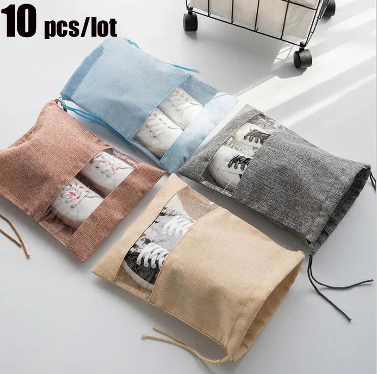 

10Pcs/lot High Quality Linen Drawstring Shoes Bag Travel Clothes Dustproof Storage Organizer Dustproof Bag For Household Shoes