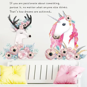 

Cartoon Unicorn Flower cluster Wall Stickers Kids room Kindergarten Girls room Wall Decals Eco-friendly Vinyl Murals Home Decor