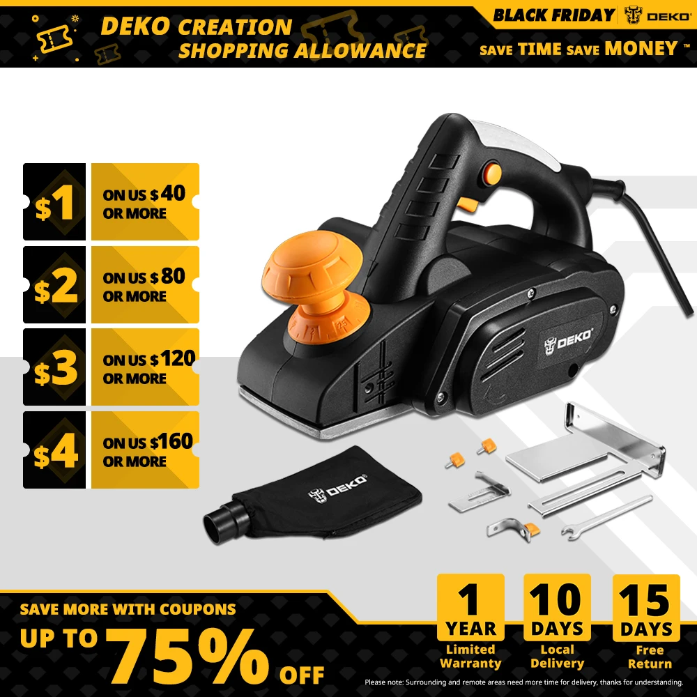 DEKO DKEP900 220V 900W Electric Planer Plane Hand Held Power Tool Wood Cutting With Accessories | Инструменты