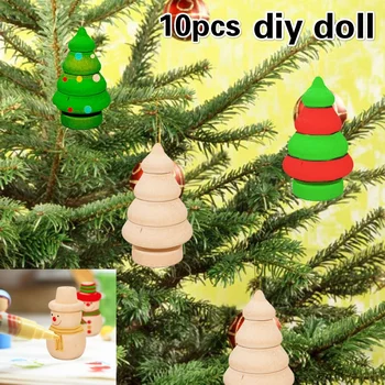 

10pcs/set Children Log Dolls Wood Figurines Christmas Decoration Handicraft Kid DIY Painting Wood Tree Snowman Craft Toy