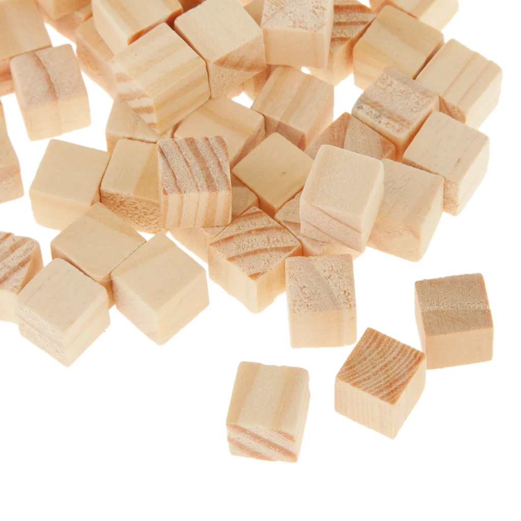 Tiles 50Pcs Wooden Blank Cubes Wood Craft Kids Games Toy 10*10mm
