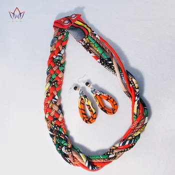 

2020 New Design African Print Multistrand Necklace Set African Wax Jewelry Nigerian Rope Necklace And Earrings For Women WYB77