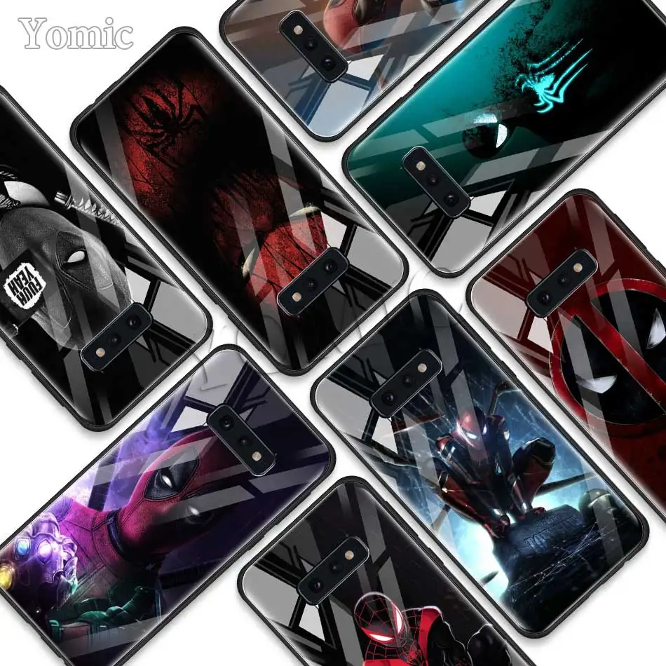 

Marvel Deadpool Spiderman Tempered Glass Phone Case for Samsung Galaxy S10 S10e S9 S8 S10 Plus Note 9 A50 A30 Soft Edge Cover