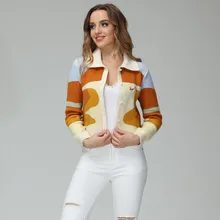 

Women Lapel Loose Single Breasted Short Cardigans Spring Autumn Warm Knitted Sweaters Landscape Painting Striped Knitted Sweater