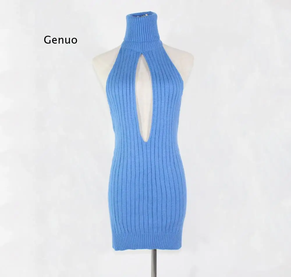 Fashion Sexy Women Backless Virgin Killer Sweater Turtleneck Open Chest Hollow Knitted Pullovers Fall Sweaters