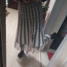 Трикотажная макси юбка женская Высокая талия длинные юбки женские высококачественные жаккард с геометрическим узором вязанная кисточка плиссированная юбка