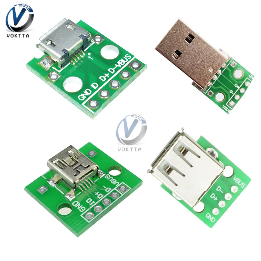 Микро-мини-usb разъем Usb 2,0 3,0 A гнездовой USB разъем для 2,54 мм DIP PCB адаптер конвертер плата панель модуль