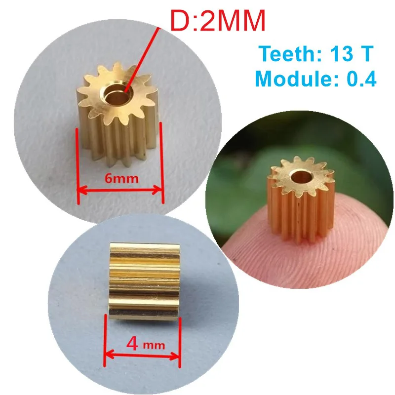 2pc 13 Teeth 0.4 Modulus Gear Outer Diameter 6mm Thickness 4mm For 2mm
