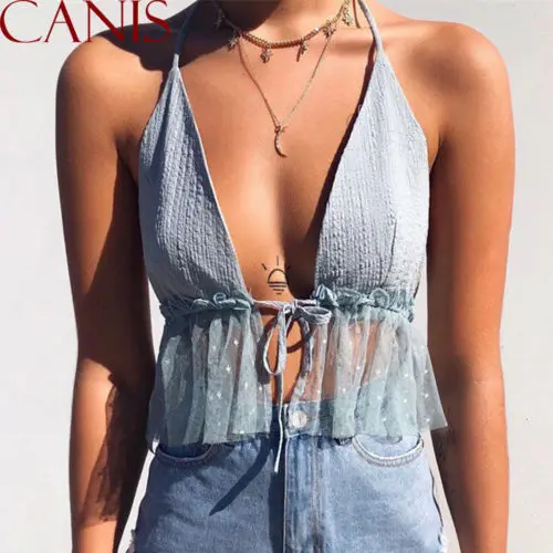 2019 Горячая Для женщин Camisole топы без рукавов с v-образным вырезом платье открытой