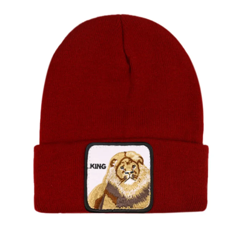 Популярная в американском стиле вязаная шапка с вышивкой льва, вязаная Лыжная шапка с вышивкой, теплая шерстяная шапка