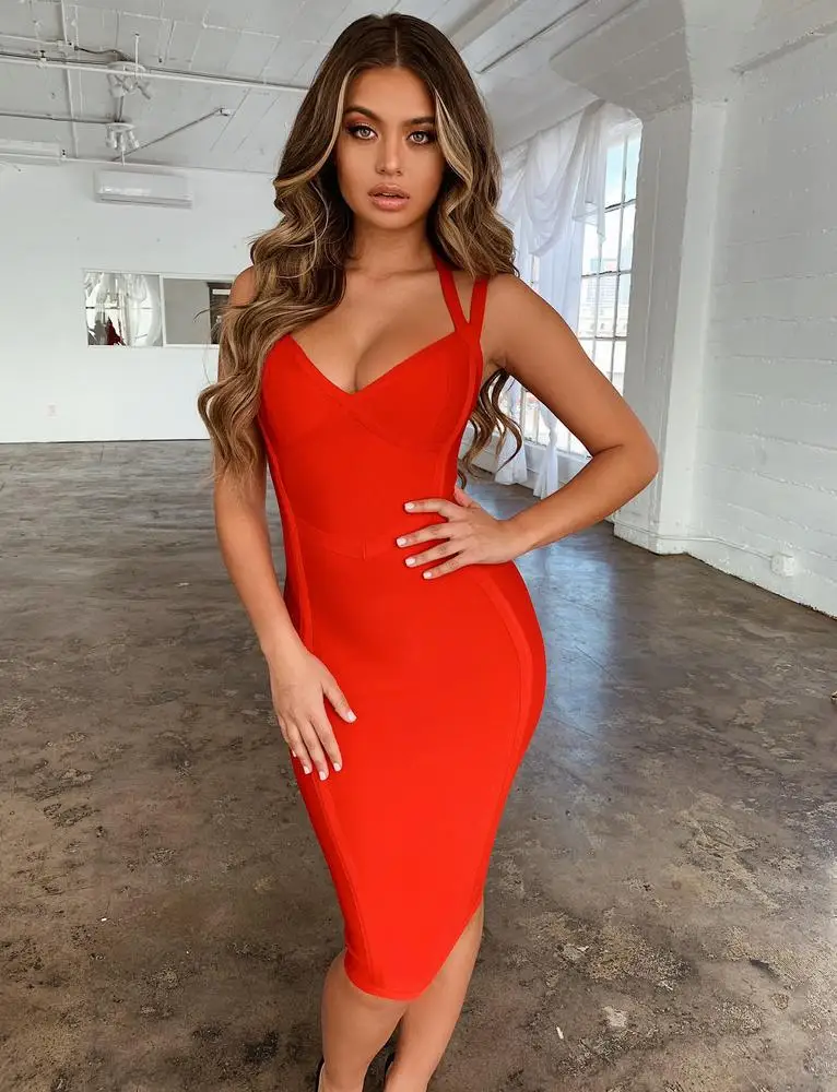 

2019 Summer New Style Halter Backless Tight Elasticity Bandage One-piece Dress Elegant Slim Fit Host Party Formal Dress