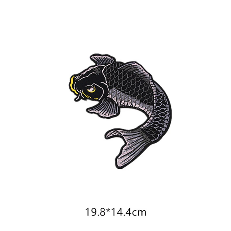 Big Lucky carp черная рыбка Железная на вышитые нашивки с полосками для одежды DIY наклейки для аппликаций нашивки пэтчворк Национальный