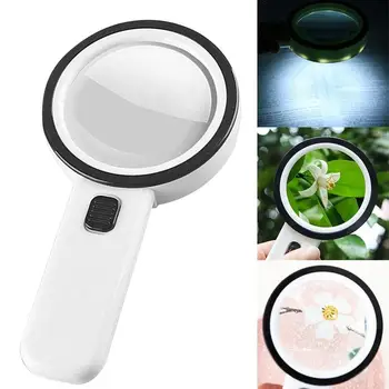 

12 LED Lights 30X Glass Lens Hand Held Magnifier Magnifying Glass Portable Archaeology Jewelry Biological Durable Practical