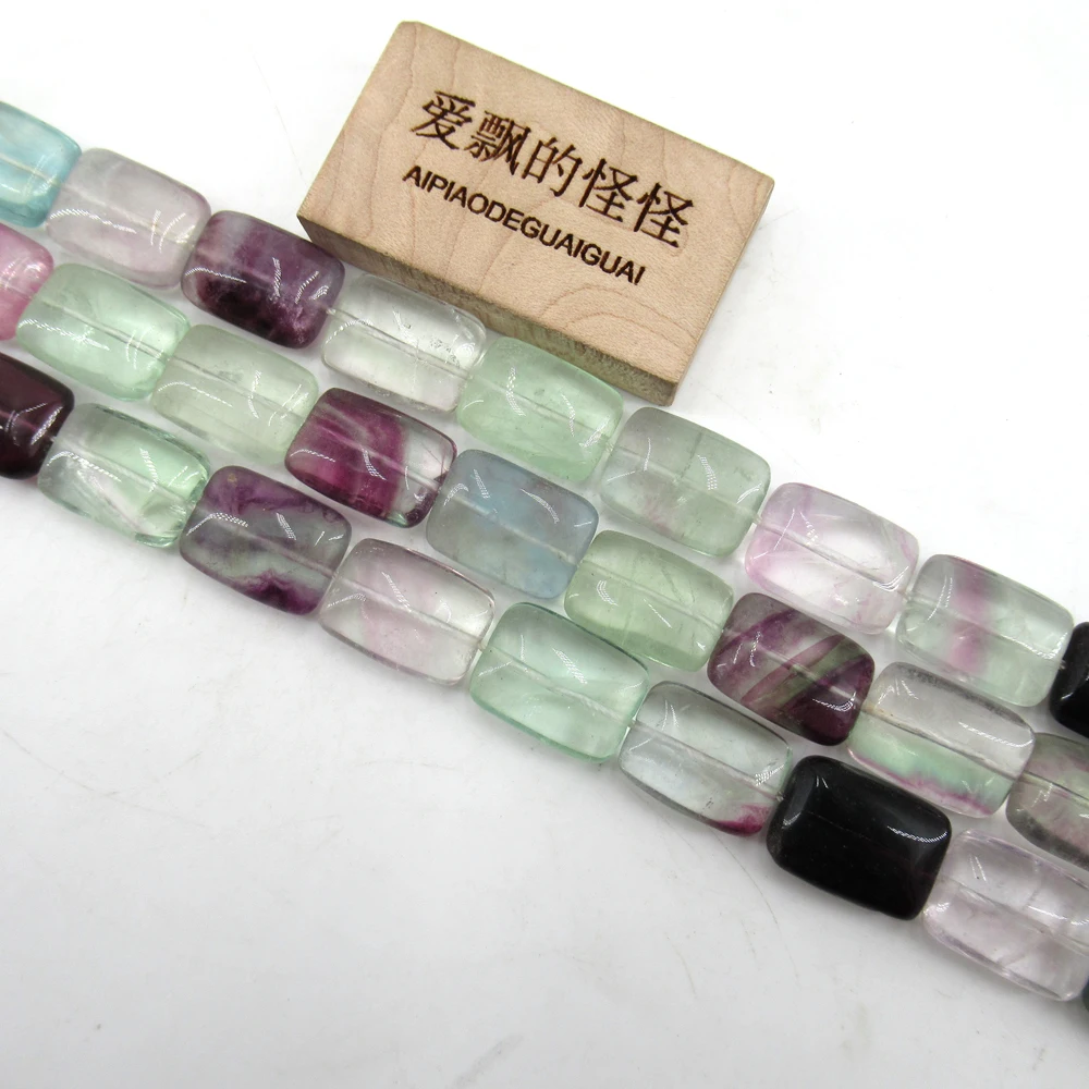 

APDGG Natural 18MM Multi color Purple Green Natural Fluorite Rectangle Smooth Loose Beads 16.5" Strand Jewelry Making DIY