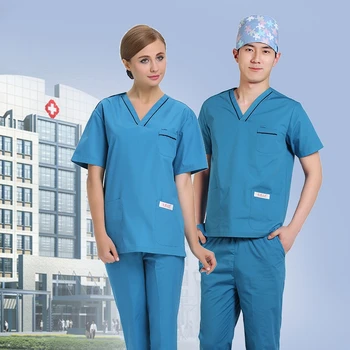 

Medical Nurse Clothes Unisex Pure Color Short Sleeve Hospital Isolation Polyester Cotton Comfortable Breathable Doctor Clothes