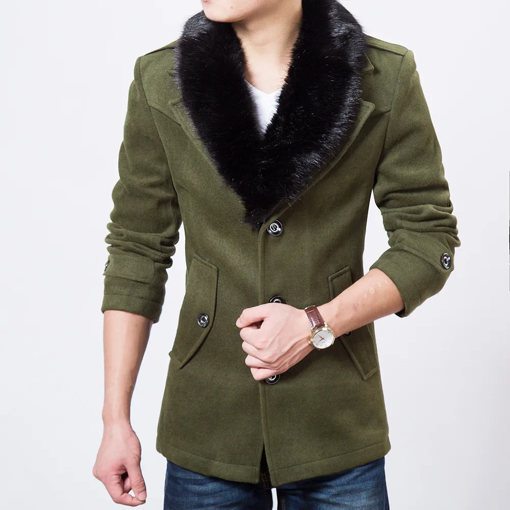 Autumn Winter Warm Velvet Liner Men Woolen Coat Faux Fur Collar Male :ong SLeeve Jackets abrigos para hombre LX1982 Autumn Winter Warm Velvet Liner Men Woolen Coat Faux Fur Collar Male :ong SLeeve Jackets abrigos para hombre LX1982