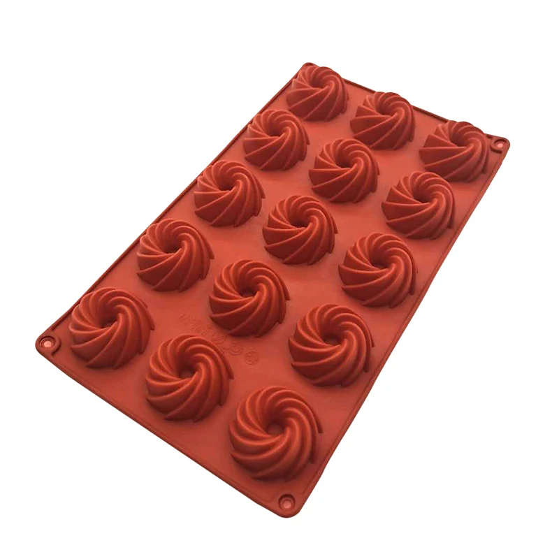 

15 Holes Chocolate Spiral Bread Silicone Cake Mold Kitchen Baking Tools Donuts Cake Biscuit Mold DIY Chocolate Mould