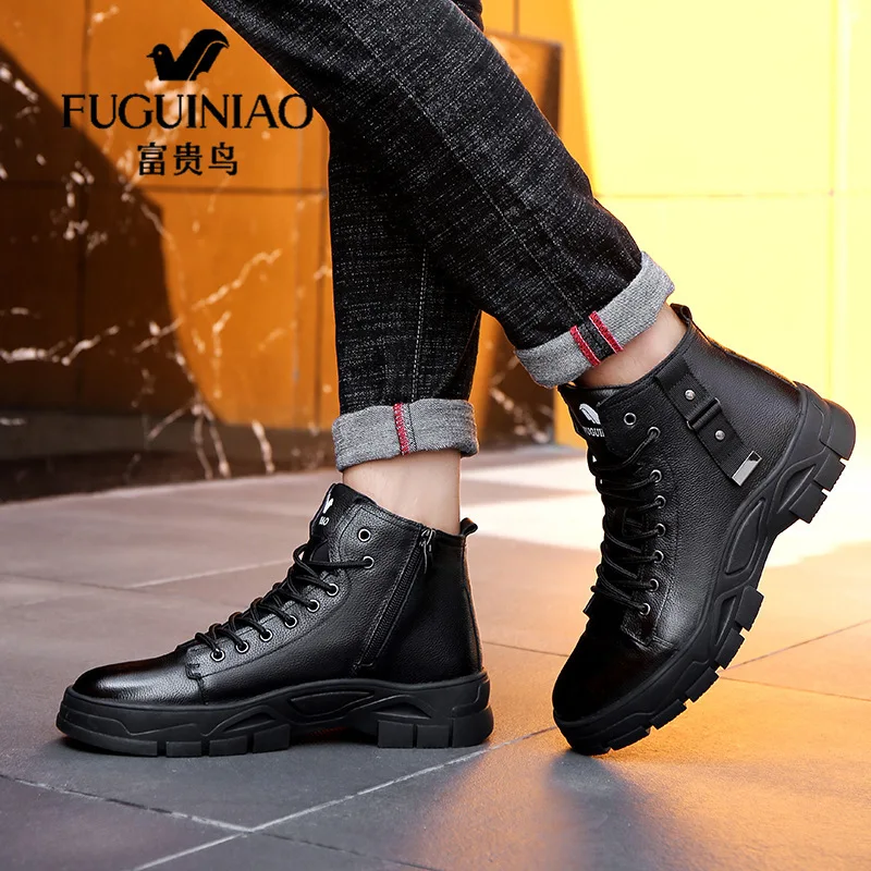 

FGN Martin Boots Men's Fashion Genuine Leather Boots British Style 2019 Autumn & Winter New Style Men's Boot plus Velvet MEN'S L