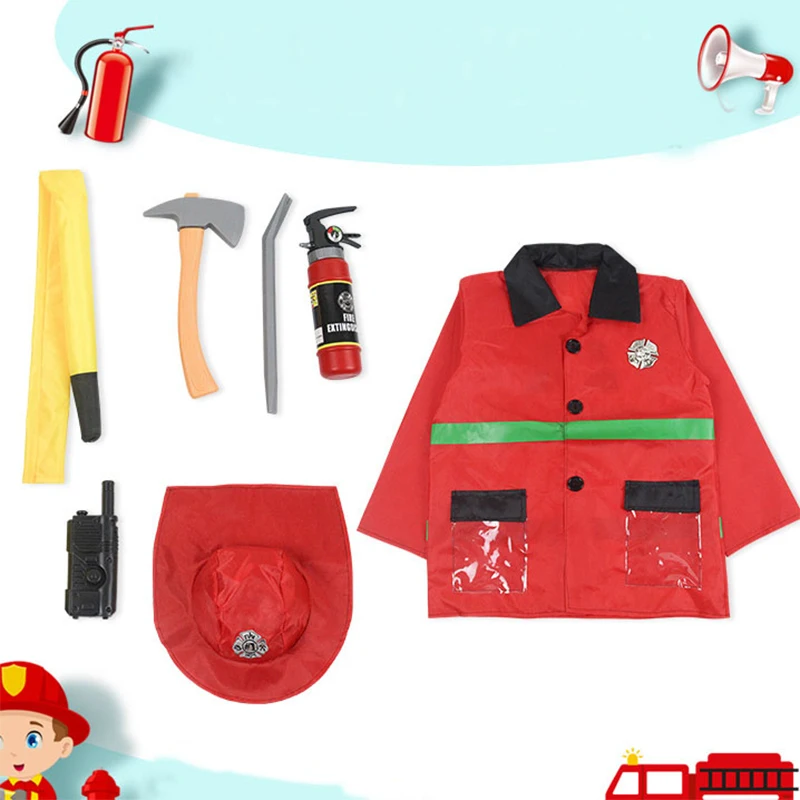 

Kids Firemen Role Play Set Children Coaplay Dress up Purim Stage Costume for 3 4 5 6 7 Years Boys Girls