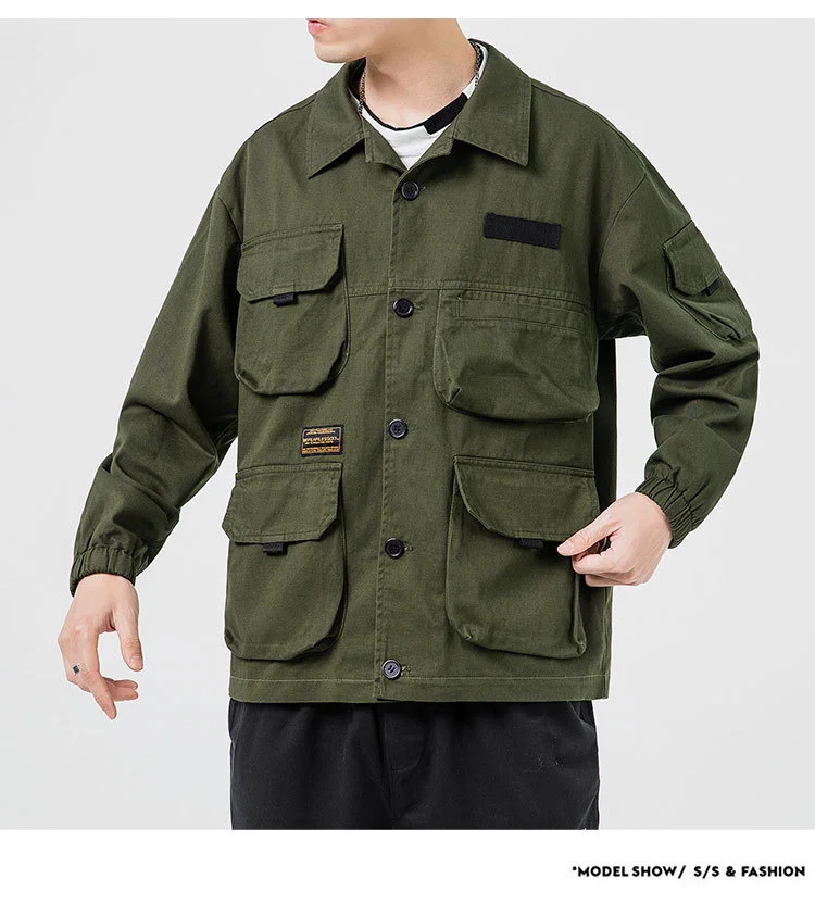 Фитнес Военная армейская зеленая куртка пальто для мужчин осень мульти-карман куртки зима Уличная Повседневная японский стиль мужские пальто