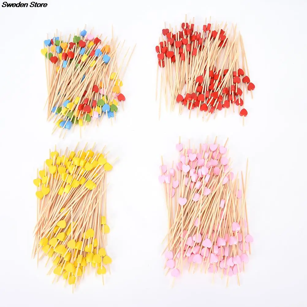 100pcs Heart Bamboo Food Picks Buffet Cupcake Fruit Fork Party Cake Dessert Salad Vegetable Sticks Cocktail Toothpick Skewer | Дом и сад