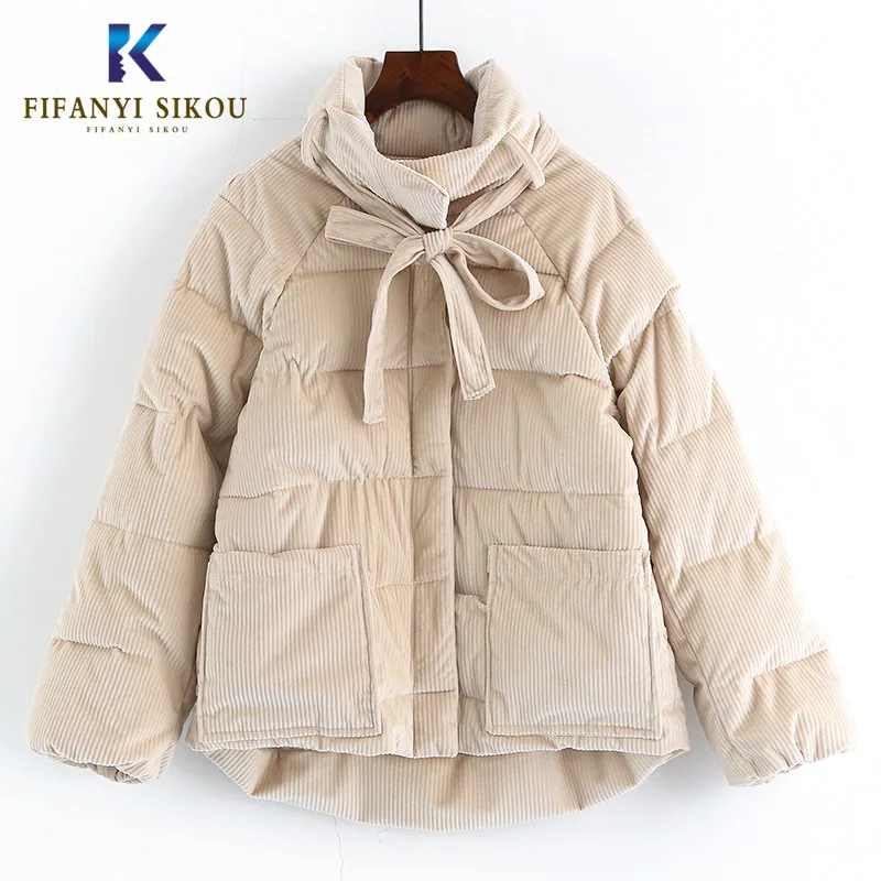 Зимняя женская куртка вельветовое короткое пальто с хлопковой подкладкой модная