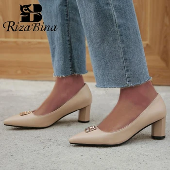 

RizaBina New Arrival Women Pumps Shoes Special High Heels Shoes For Lady Fashion Metal Pointed Toe Office Footwear Size 30-48