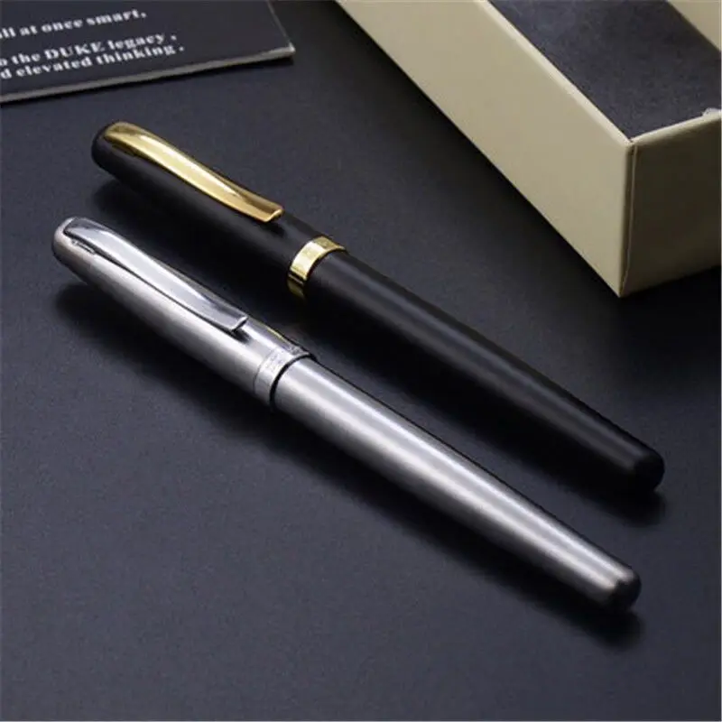Duke P3 metal Bright Black Silvery Clip Medium M Nib Fountain Pen
