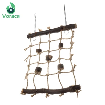 

Parrot Climbing Net Hanging Swing Ladder Bird Toys Chewing Bating Accessories Hemp Rope Pet Chew Toy Play Wood Natural Stand