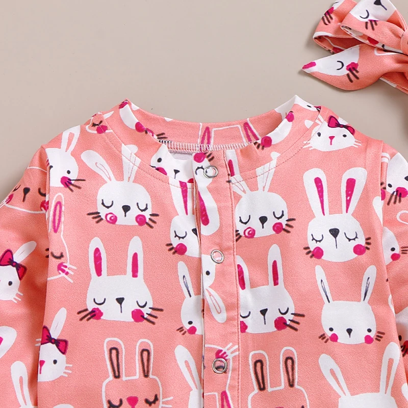 Осенняя одежда для маленьких девочек, Хлопковые гольфы с длинными рукавами и рисунком кролика+ повязка на голову, комплект для новорожденных