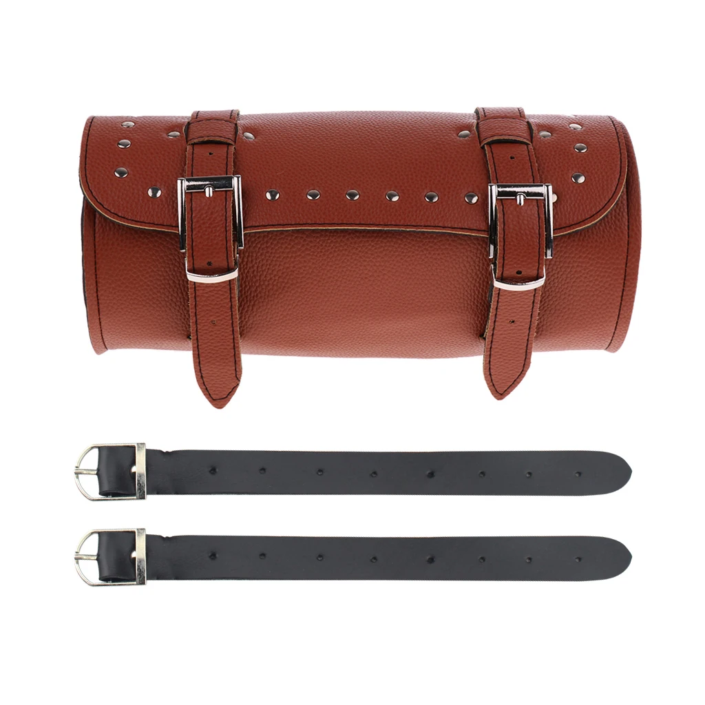 Brown Luggage Roll Tool Storage Bag for Harley Custom Motorcycle Touring |