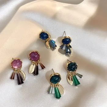 

2020 New Korea Color Crystal Tassel Earrings Exotic Color Stud Earring Bohemia Prevent allergy For Women Party Sister Jewelry