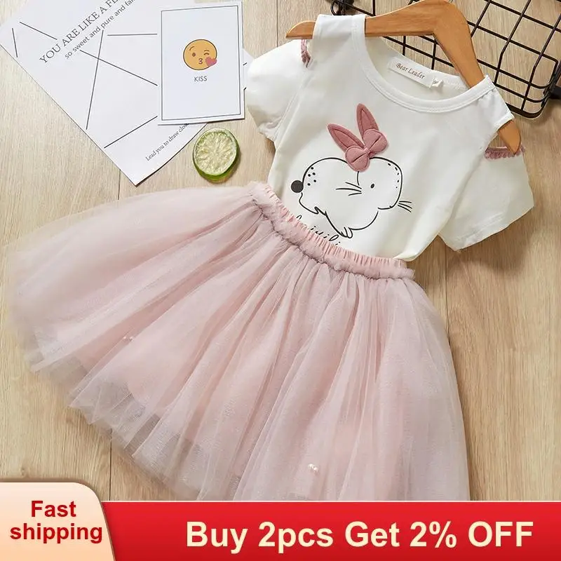 Платья для девочек Новинка 2020 года Милая Белая футболка и розовое платье со