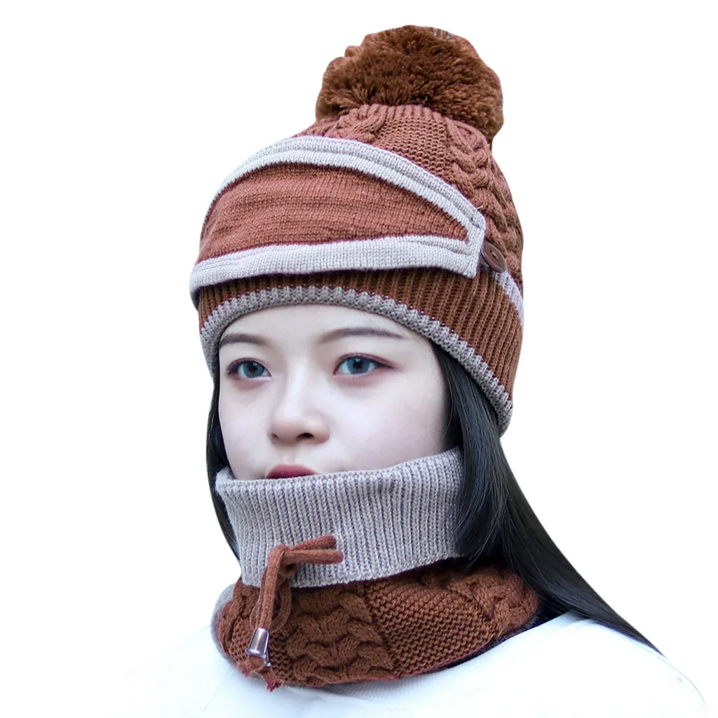 Хаки Womail Fashion, зимняя шапка, вязаная, Для женщин мaльчикoв сплошные плотные осень-зима шляпа Для женщин из трех предметов, с защитой от ветра Повседневное Шапки для женщины - Цвет: Хаки
