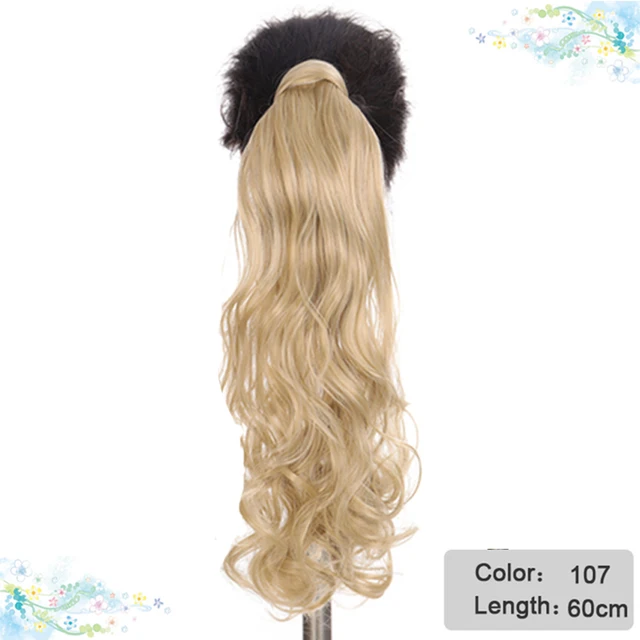 DIANQI Synthetic Corn Wavy Long Curly Ponytail Hairpiece Wrap on Clip Hair Extensions Black Pony Hair 107